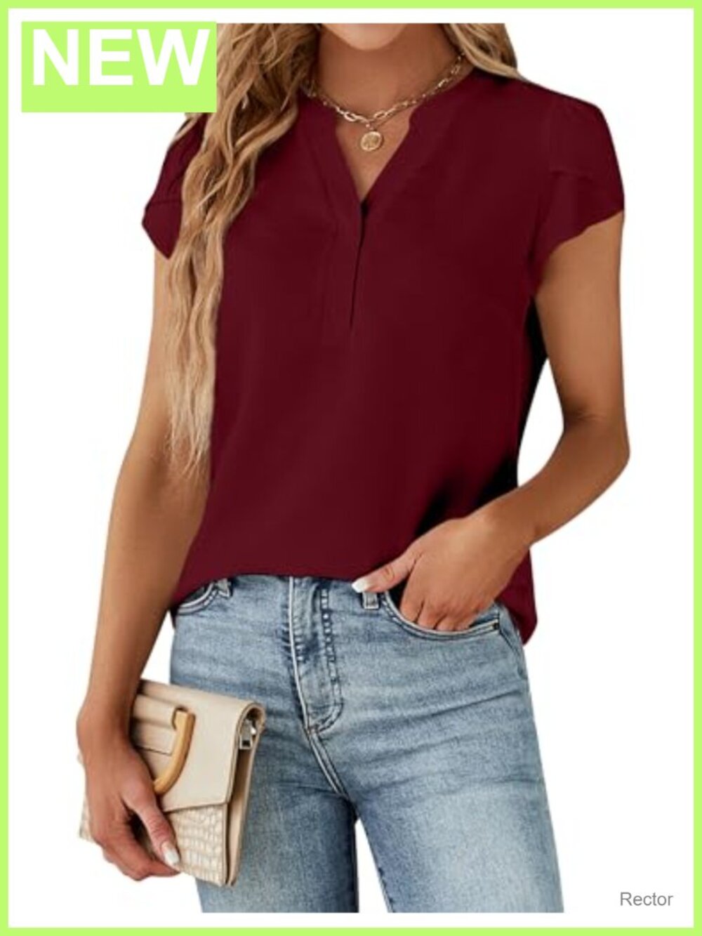 Women's Dressy Casual V-Neck Button Front Short Sleeve Blouse Business Work Top